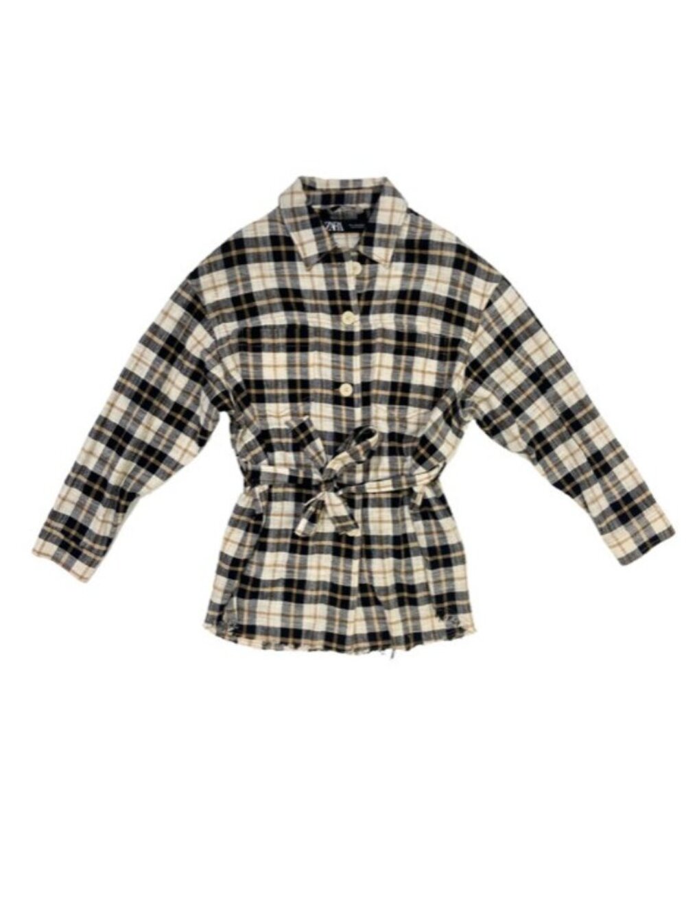Zara Lightweight Cotton Plaid Belted Button Up Jacket Womens‎ XSmall New
